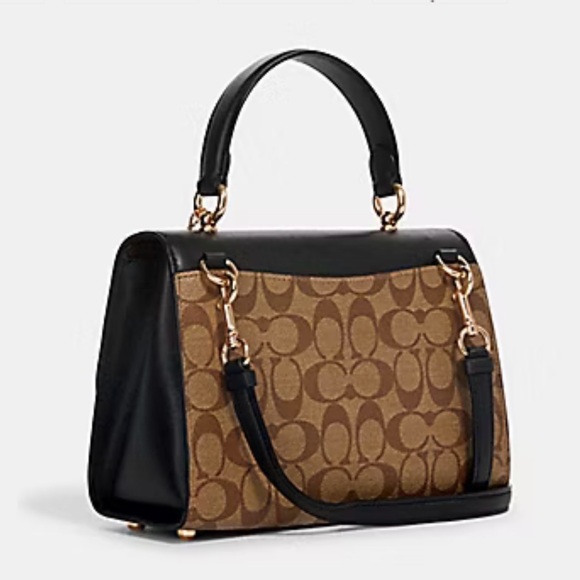 Coach Tilly Top Handle Satchel bag in black / khaki with chain charm - Picture 6 of 13